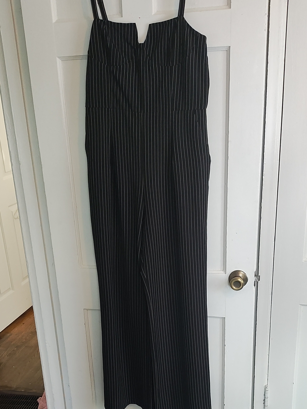 Forever 21 black and white pinstriped wide leg jumpsuit
